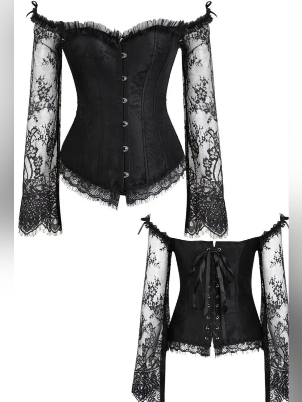 Black Lace Off-Shoulder Corset Top XL